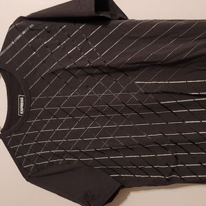 Express Men's Gray Polo w/ Sliver & Black Lines